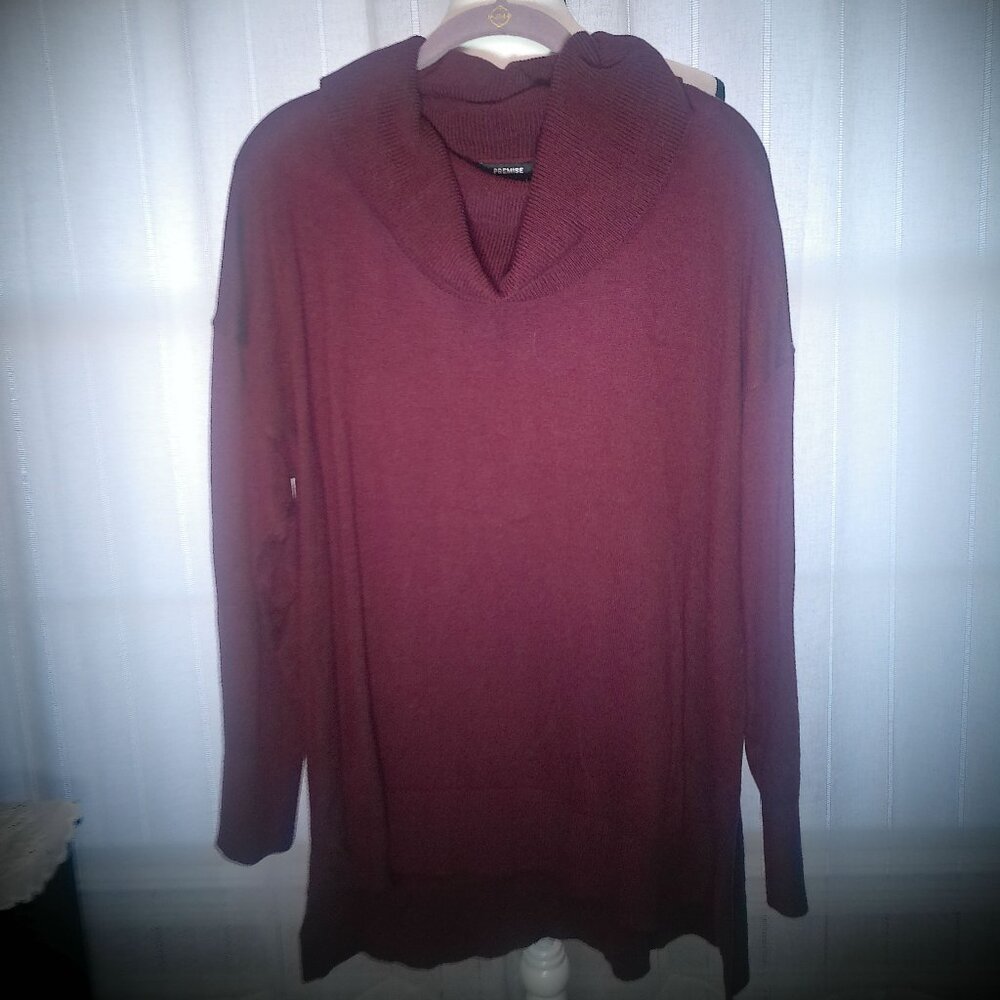PREMISE Long Sleeve Cowl Neck Hi Lo Cranberry Tunic Sweater XXL